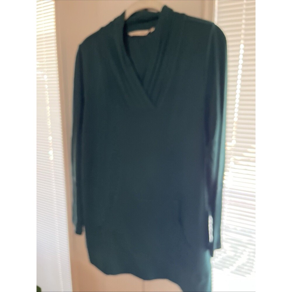 Soft Surroundings Emerald Green V Neck Soft Oversized Tunic Top Pocket Sz Small